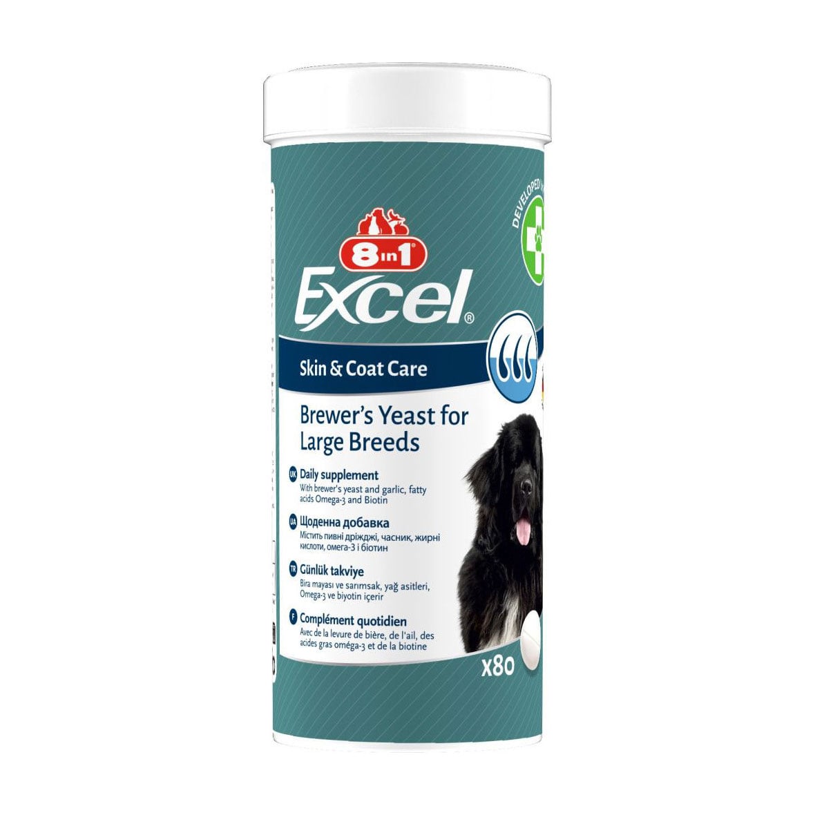Вітаміни для собак великих порід 8in1 Excel Brewers Yeast Large Breed Пивні дріжджі, з часником, для шкіри та шерсті, 80 шт